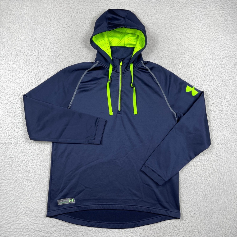 Under Armour Hoodie Mens LG Blue Combine Training Quarter Zip Neon Sportswear